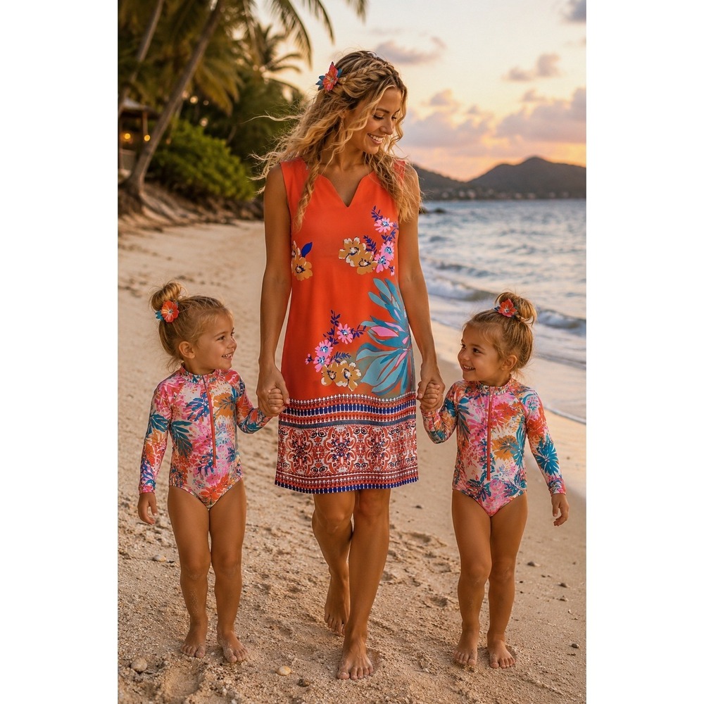 Signature by Robbie Bee Floral Shift Dress Women 14W Orange Tropical Sleeveless